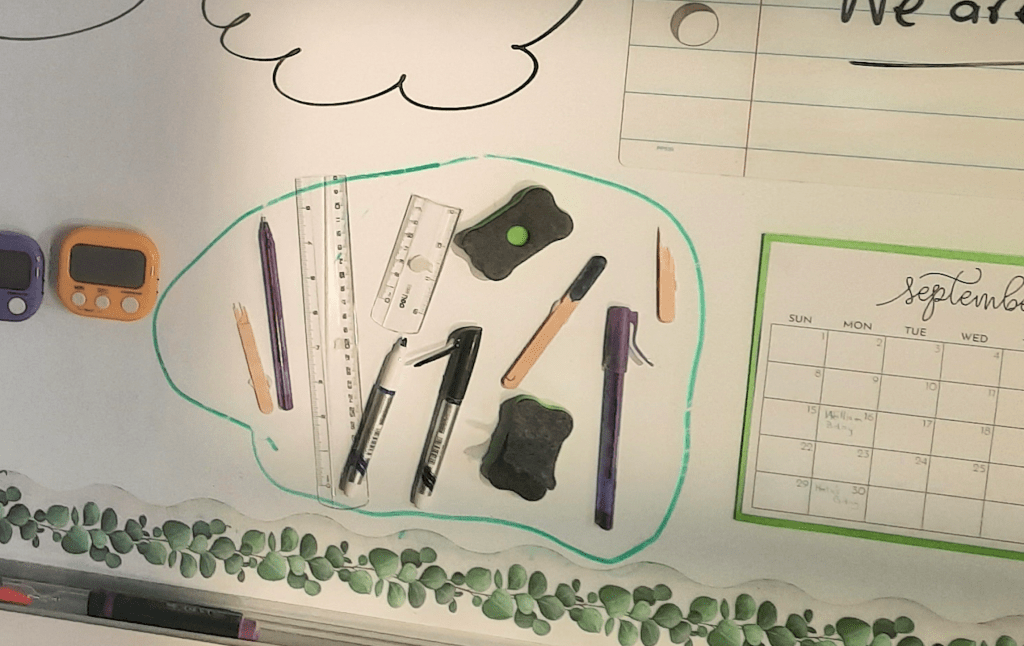 Creating awareness among students  about what's wrong! Display of broken, chewed, spoilt stationery on the class board can be a great converstaion starter.